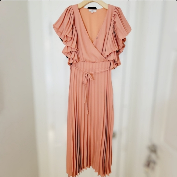 Palagram Stolen Kisses Pleated Bodice Midi Dress in Pink size LG - Picture 3 of 12